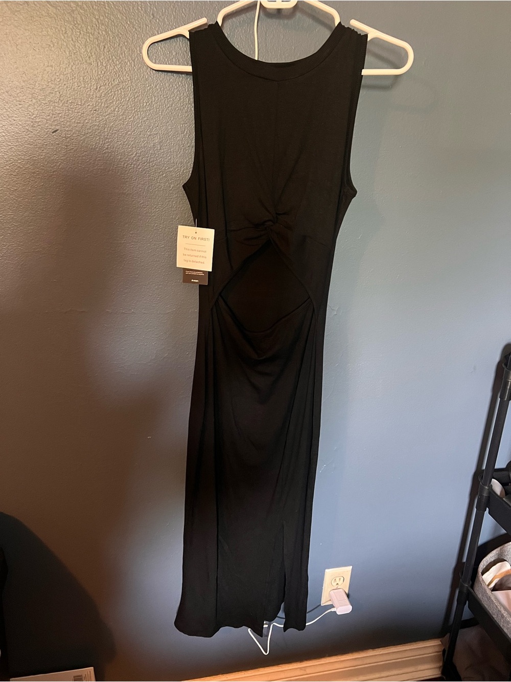 Sleeveless Black Maxi Dress with Front Twist Cutout